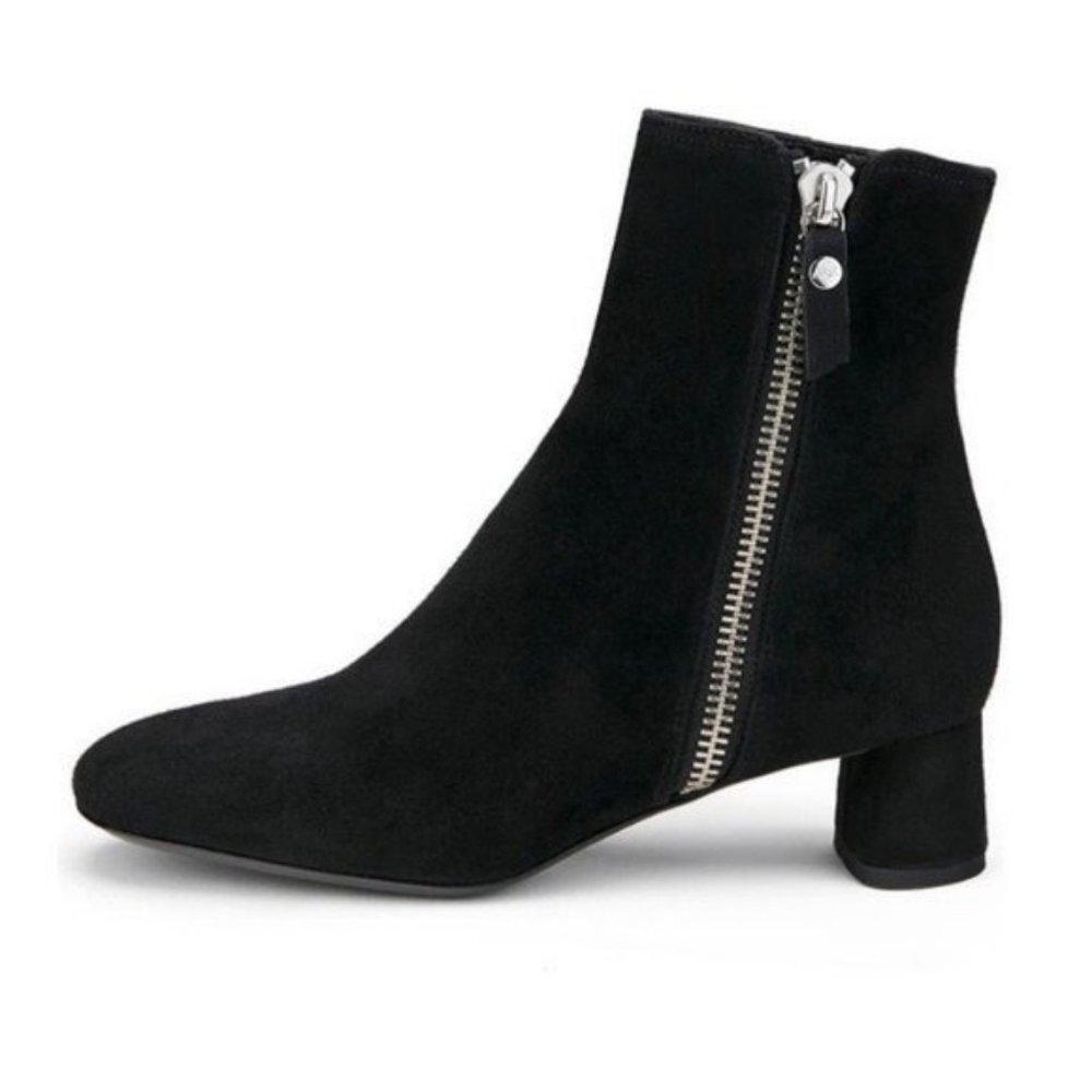 AGL Black Suede Bootie Exposed Silver Side Zipper Chunky Block Heel NWT 36.5 - Picture 4 of 7